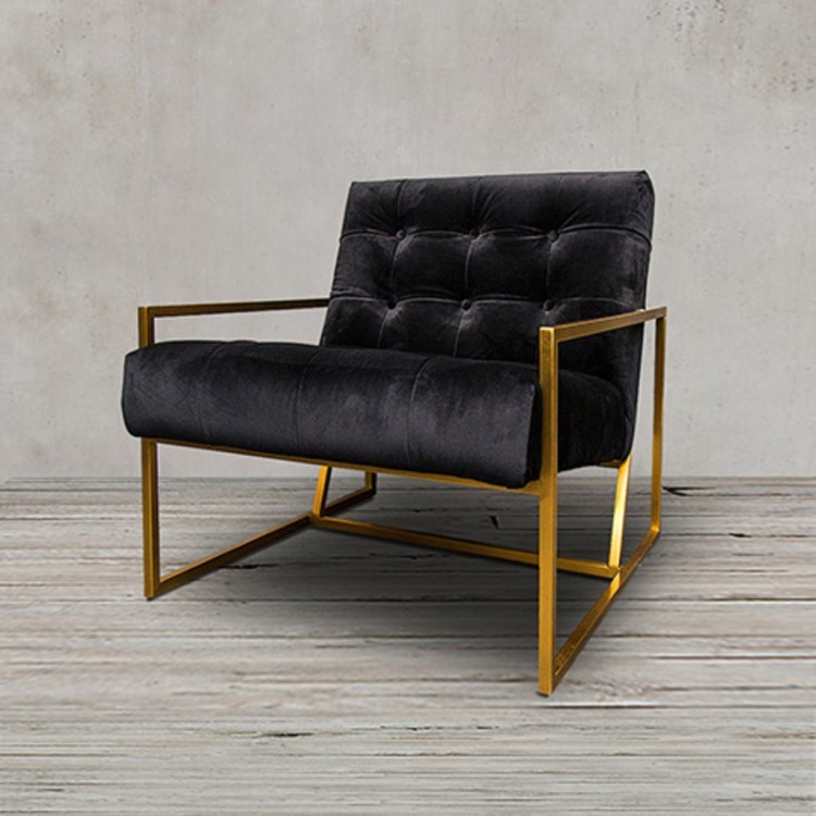 Кресло S0190-1D, обивка бархат, ножки нержавеющая сталь, black/matte gold, ROOMERS FURNITURE