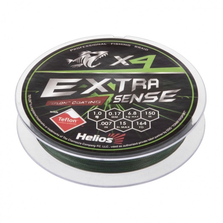 Шнур плетеный Helios Extrasense X4 PE 1/15LB 0,17мм 150м Green HS-ES-X4-1/15LB (76106)