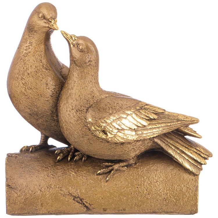 Фигурка декоративная "голуби пара на пеньке" н-22см цвет: бронза с позолотой Lefard (169-866)