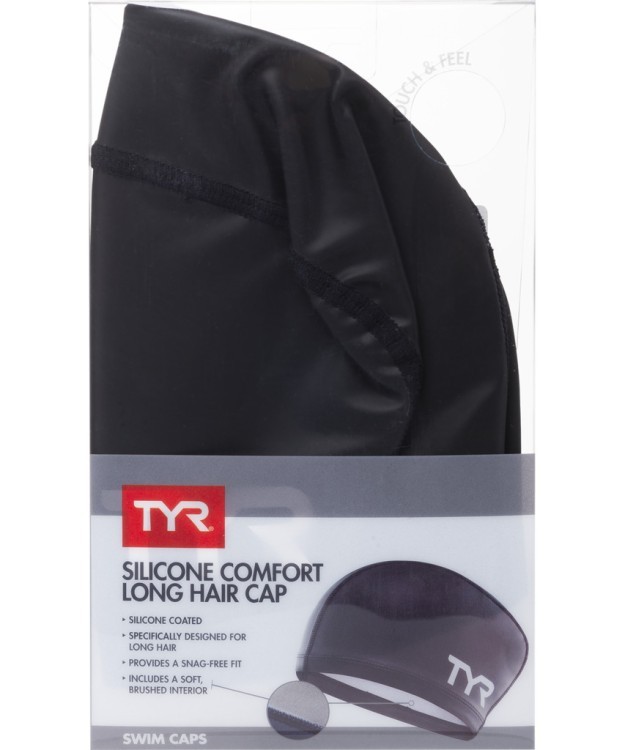 Шапочка для плавания Long Hair Silicone Comfort Swim Cap, силикон, LSCCAPLH/001, черный (724308)