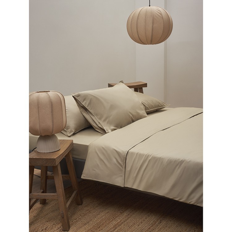 Комплект постельного белья из стираного перкаля бежево-серого цвета из коллекции essential, 150х200 см (77729)