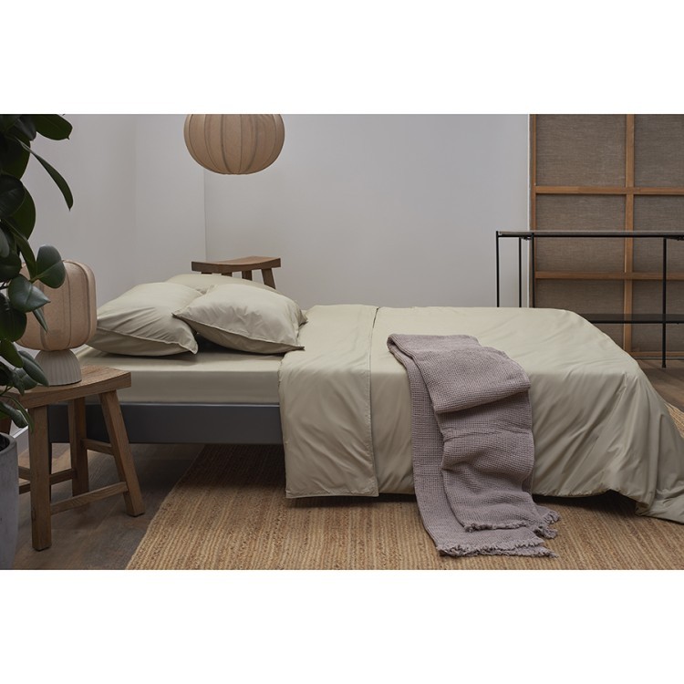 Комплект постельного белья из стираного перкаля бежево-серого цвета из коллекции essential, 150х200 см (77729)