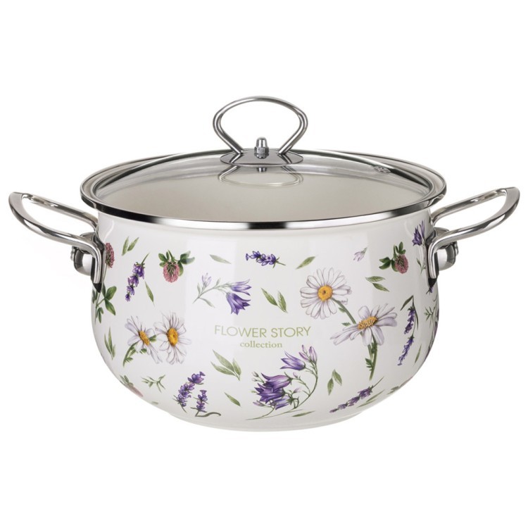 Кастрюля agness эмалированная со стеклянной крышкой серия "flower story", 3,8 л диа. 22см Agness (943-098)