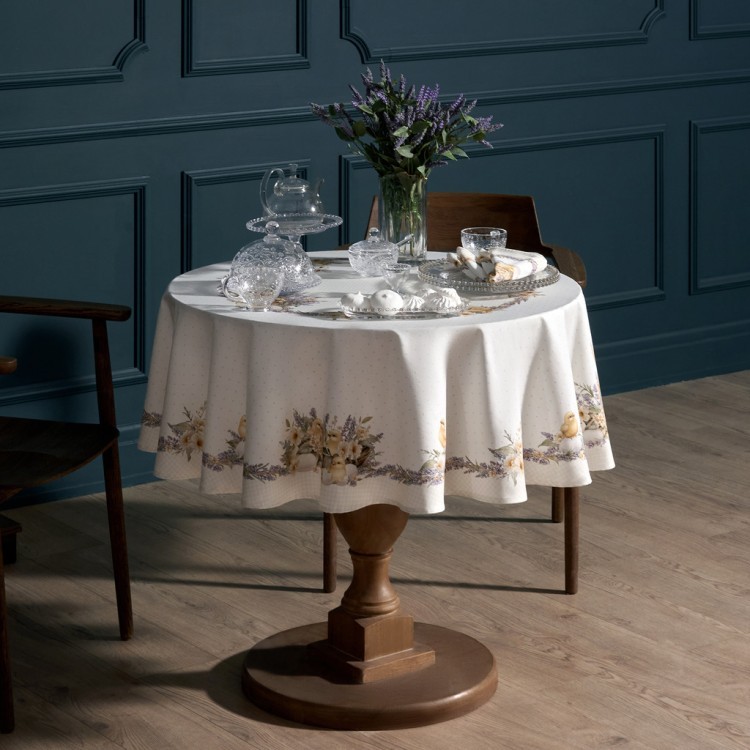 Скатерть круглая "лавандовая весна" 145см, 100%хлопок, твил с пропиткой Lefard (850-768-27)