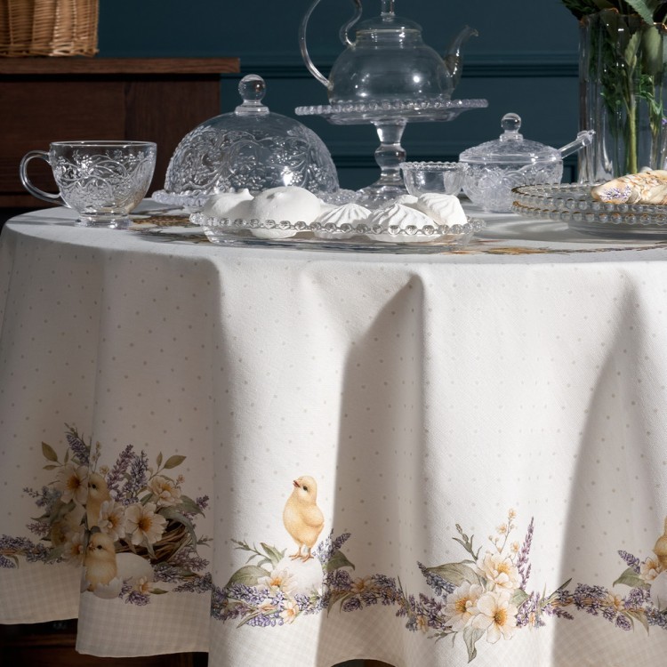 Скатерть круглая "лавандовая весна" 145см, 100%хлопок, твил с пропиткой Lefard (850-768-27)
