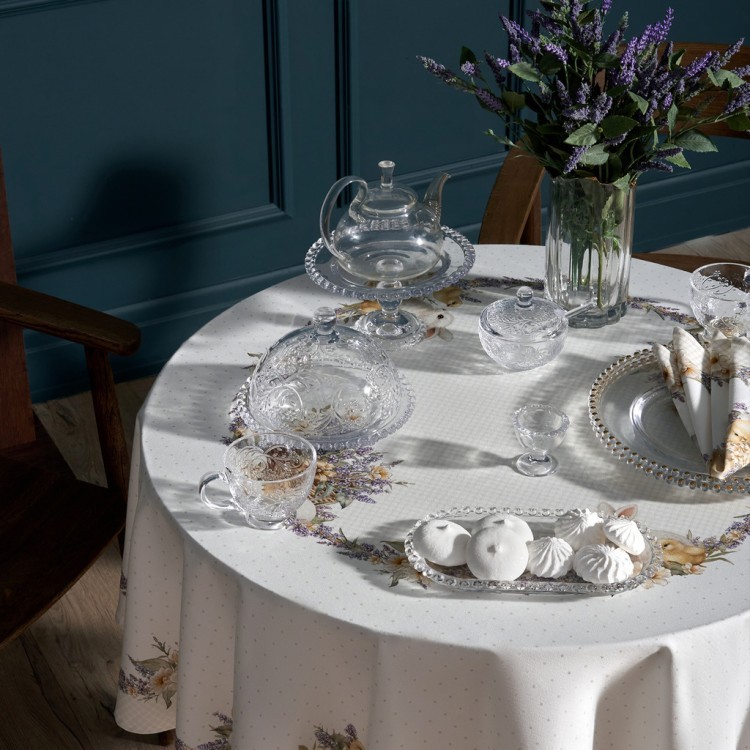 Скатерть круглая "лавандовая весна" 145см, 100%хлопок, твил с пропиткой Lefard (850-768-27)