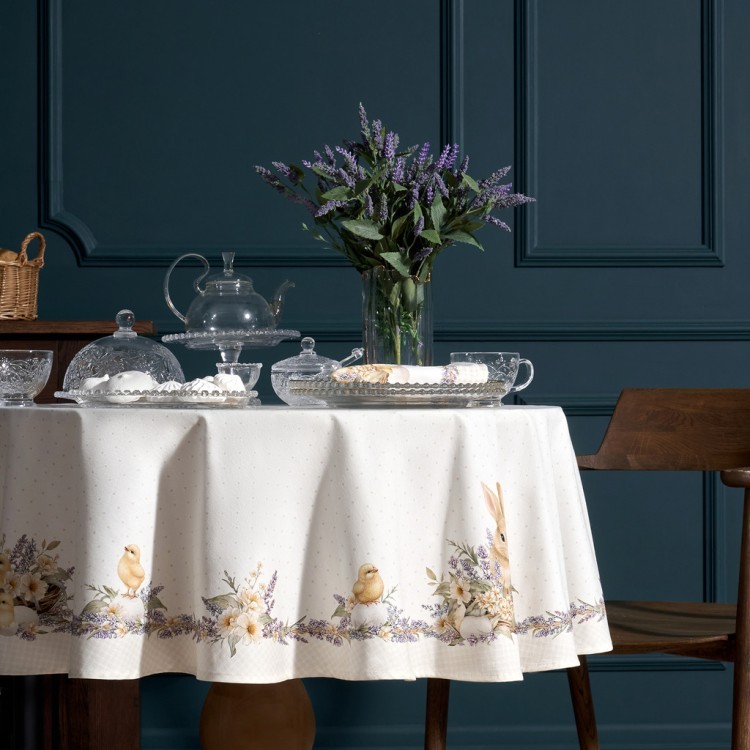 Скатерть круглая "лавандовая весна" 145см, 100%хлопок, твил с пропиткой Lefard (850-768-27)