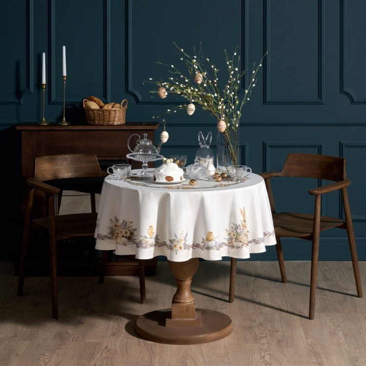 Скатерть круглая "лавандовая весна" 145см, 100%хлопок, твил с пропиткой Lefard (850-768-27)