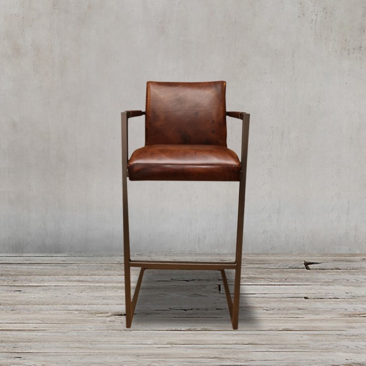 Стул барный FLEET Fleet-BarChairArm, каркас металл, обивка натуральная кожа, Brown, ROOMERS FURNITURE Стул барный FLEET Fleet-BarChairArm, каркас металл, обивка натуральная кожа, Brown, ROOMERS FURNITURE