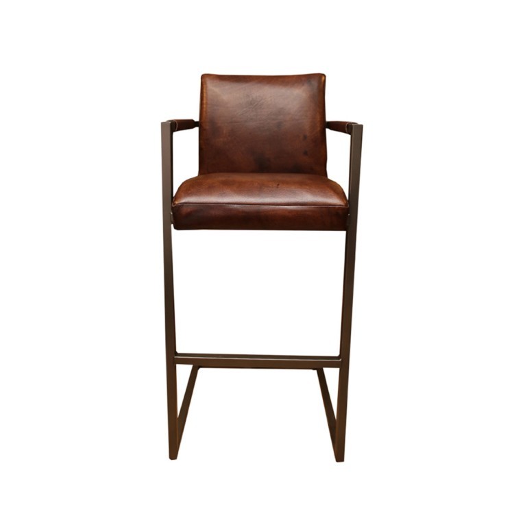 Стул барный FLEET Fleet-BarChairArm, каркас металл, обивка натуральная кожа, Brown, ROOMERS FURNITURE Стул барный FLEET Fleet-BarChairArm, каркас металл, обивка натуральная кожа, Brown, ROOMERS FURNITURE