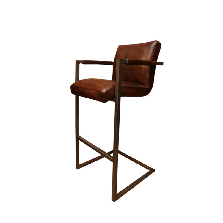 Стул барный FLEET Fleet-BarChairArm, каркас металл, обивка натуральная кожа, Brown, ROOMERS FURNITURE Стул барный FLEET Fleet-BarChairArm, каркас металл, обивка натуральная кожа, Brown, ROOMERS FURNITURE
