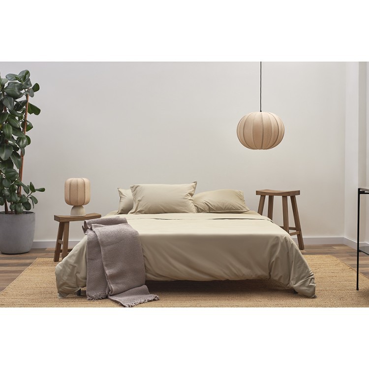 Комплект постельного белья из стираного перкаля бежево-серого цвета из коллекции essential, 200х220 см (77730)