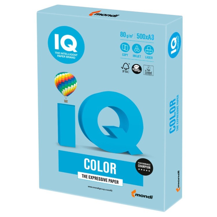 Бумага цветная для принтера IQ Color А3, 80 г/м2, 500 листов, голубой лед, OBL70 (65434)