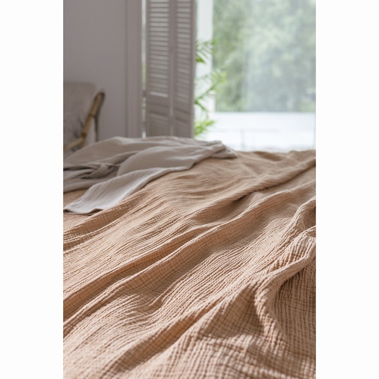 Покрывало двухстороннее из многослойного муслина цвета охры из коллекции essential, 180х250 см (75386)