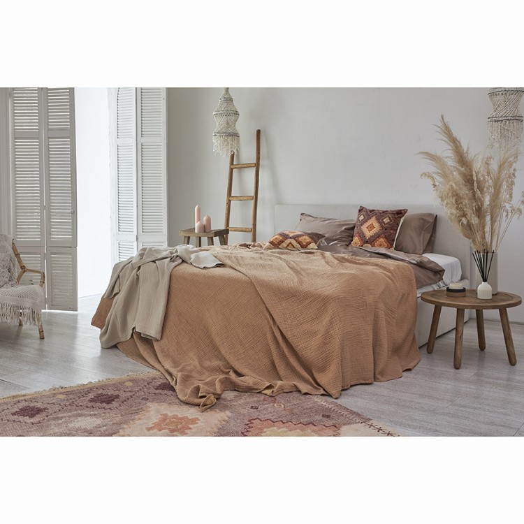 Покрывало двухстороннее из многослойного муслина цвета охры из коллекции essential, 180х250 см (75386)