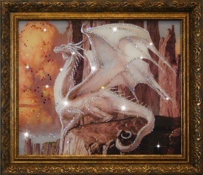 Картина Белый Дракон с кристаллами Swarovski (1058)