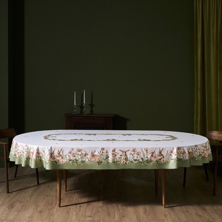 Скатерть  овальная  "sense" ,180х300см ,зеленый,100%хлопок ,твил Lefard (850-753-42)