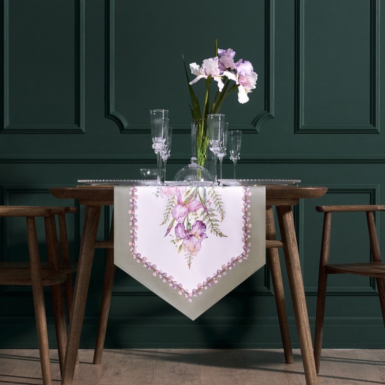 Дорожка "ирисы" 45х300см, 100% хлопок,твил c пропиткой белый Lefard (850-743-32)