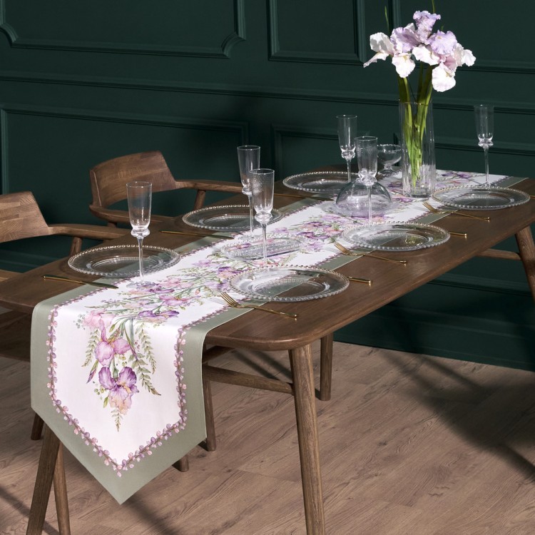 Дорожка "ирисы" 45х300см, 100% хлопок,твил c пропиткой белый Lefard (850-743-32)