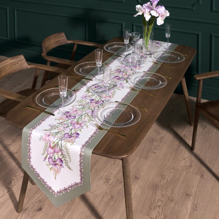 Дорожка "ирисы" 45х300см, 100% хлопок,твил c пропиткой белый Lefard (850-743-32)