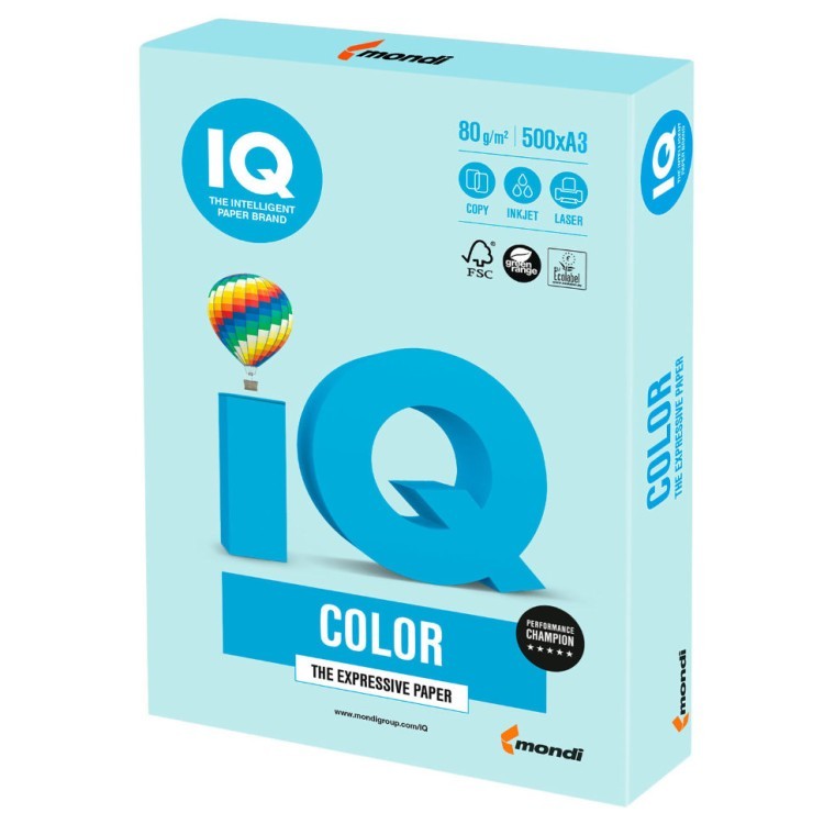 Бумага цветная для принтера IQ Color А3, 80 г/м2, 500 листов, светло-голубая, BL29 (65435)
