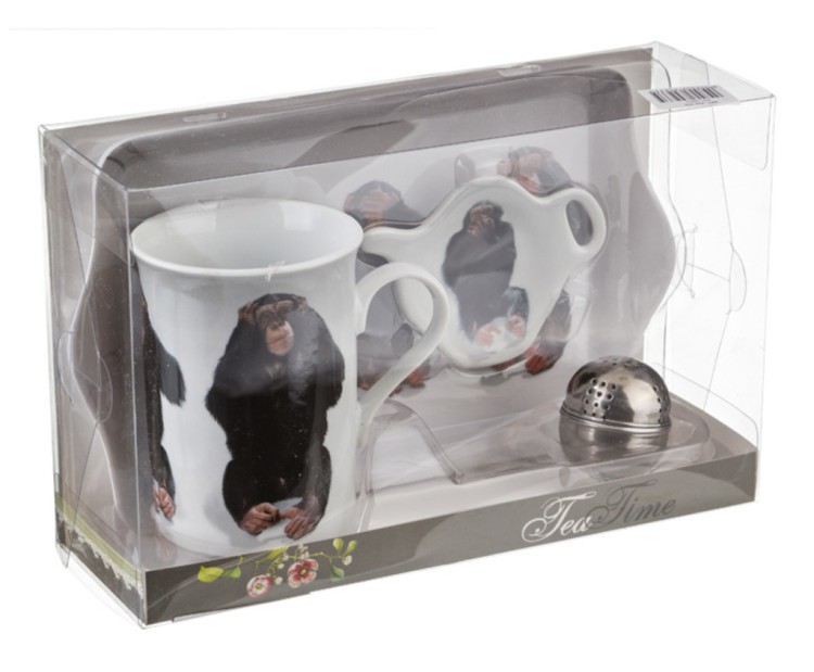 Чайный наб. 4 пр."обезьяна":кружка 300 мл.,подставка для чайн.пакетиков,поднос,ситечко для чая (кор= Porcelain Manufacturing (270-233) 
