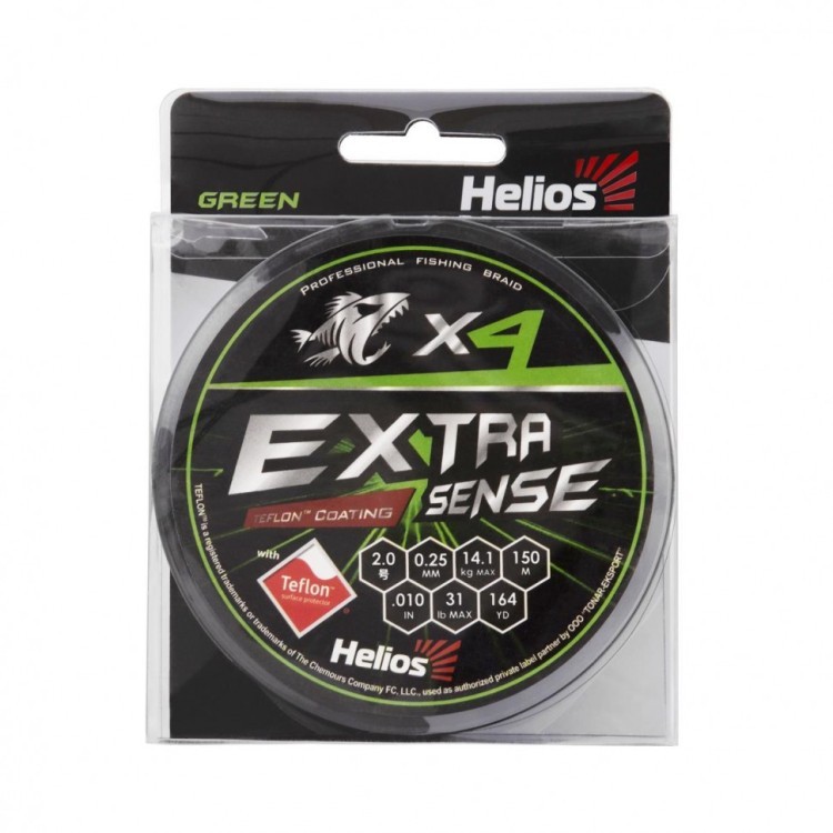 Шнур плетеный Helios Extrasense X4 PE 2/31LB 0,25мм 150м Green HS-ES-X4-2/31LB (76109)