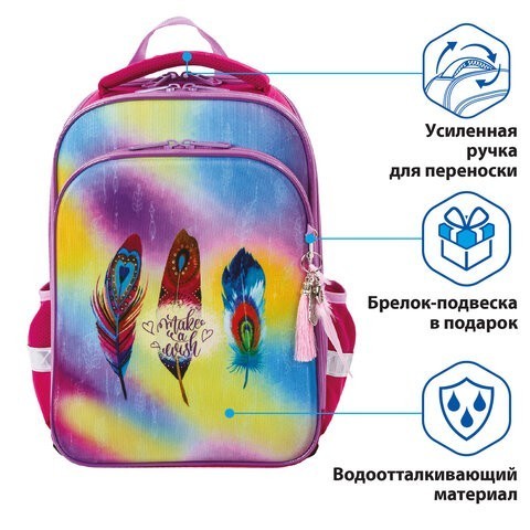 Ранец для девочек Brauberg Quadro Plumage с брелоком 17 л 229953 (86557) Ранец для девочек Brauberg Quadro Plumage с брелоком 17 л 229953 (86557)