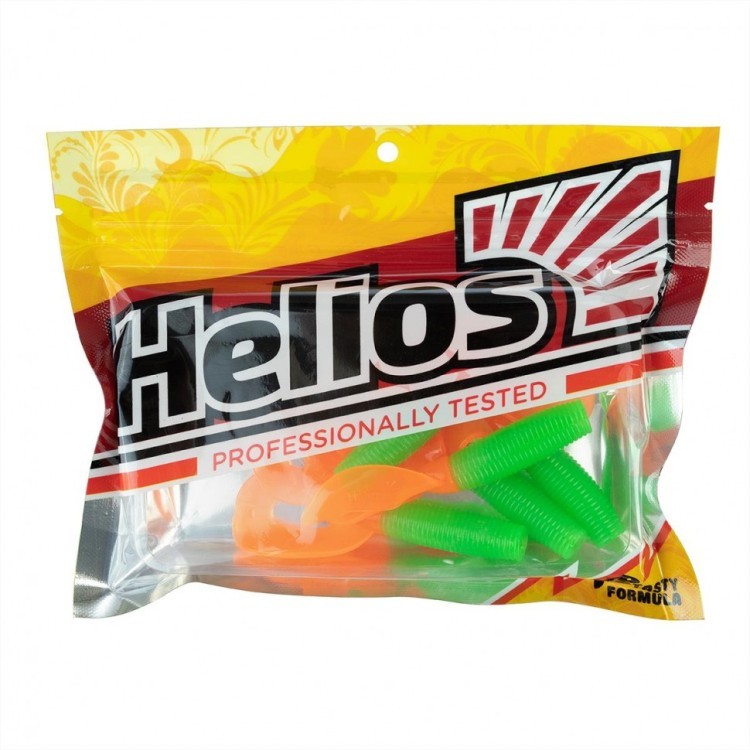 Твистер Helios Credo Double Tail 2,95"/7,5 см, цвет Lime & Orange 7 шт HS-12-020 (78065)