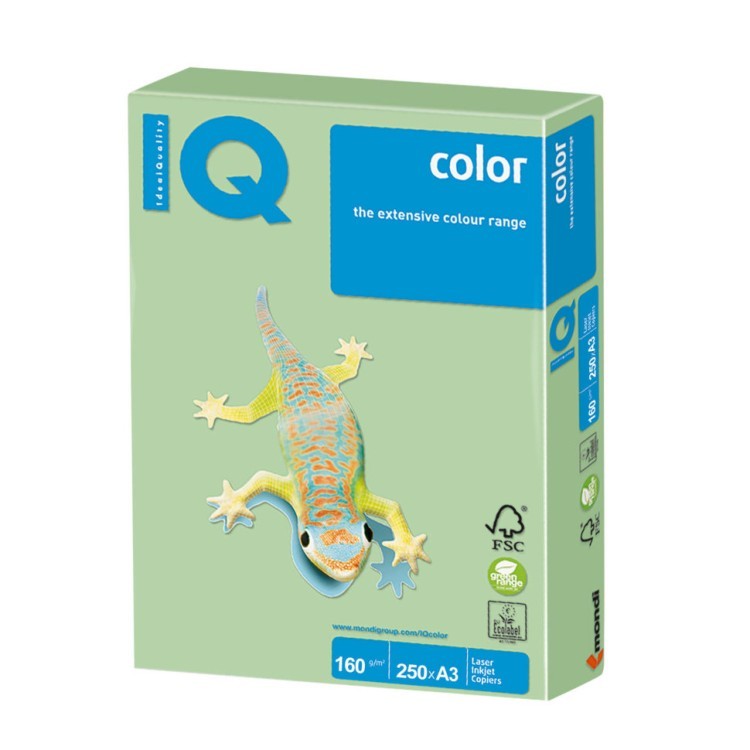 Бумага цветная для принтера IQ Color А3, 160 г/м2, 250 листов, зеленая, MG28 (65436)