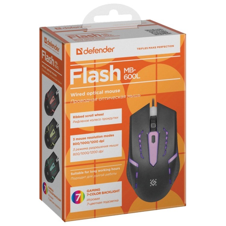 Мышь проводная оптическая USB Defender Flash MB-600L (52600) (2) (67094)