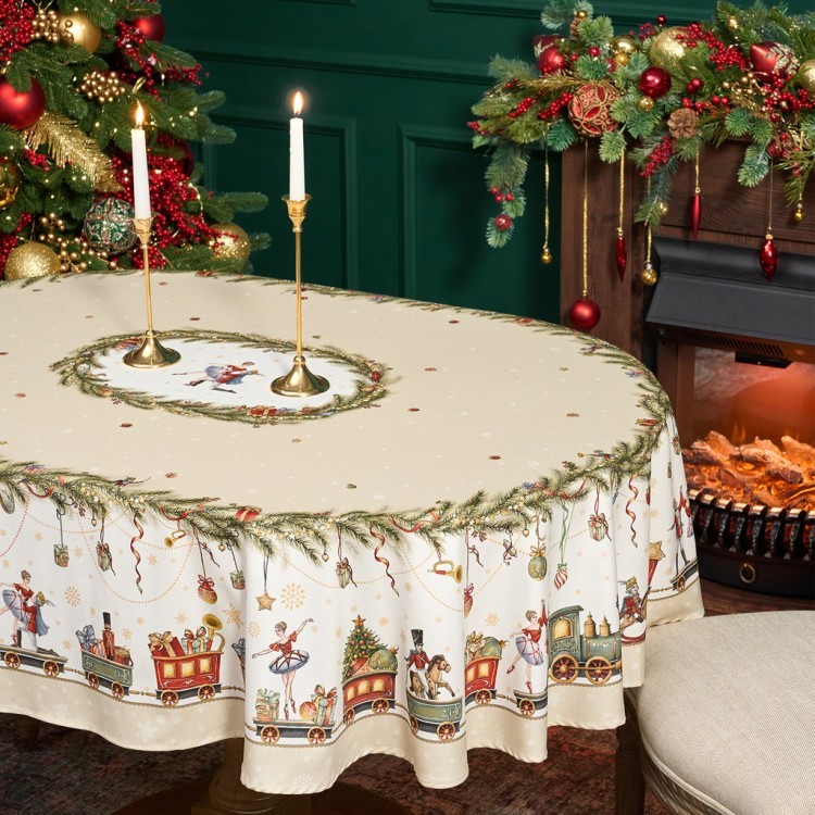 Скатерть  овальная  "щелкунчик" ,140х180см ,бежевый, 100% хлопок ,твил Lefard (850-757-4)