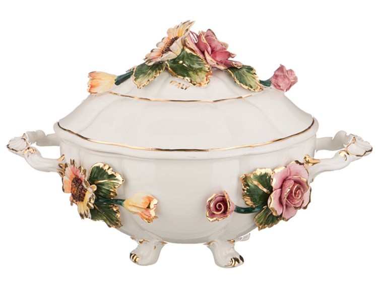 Чаша декоративная с крышкой "цветы" высота=25 см.38*22 см. Ceramiche D'arte (335-276) 