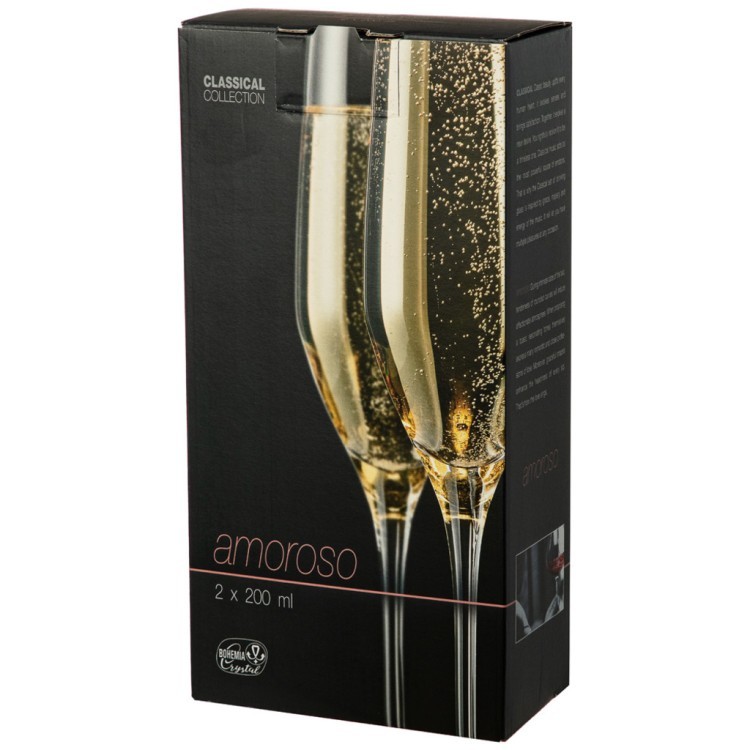 Набор бокалов для шампанского из 2 штук "amoroso" 200 мл высота 23,5 см Crystalex (674-777)