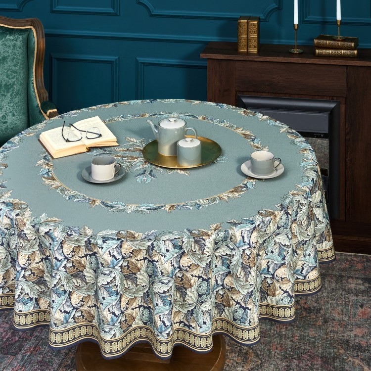 Скатерть круглая "листья морриса" gold stripe d150 см , 100% хлопок , твил, пропитка Lefard (850-752-26)