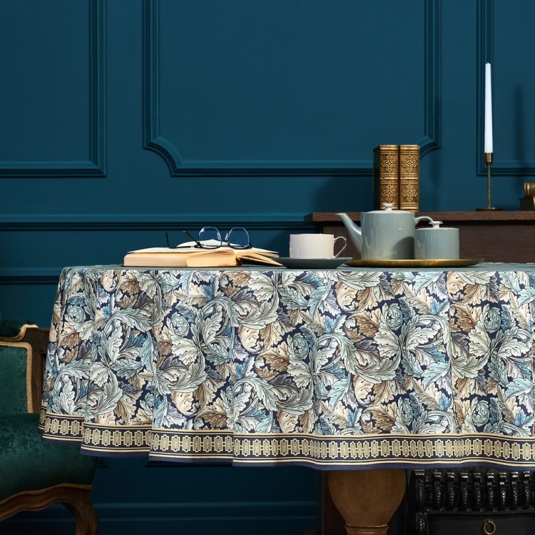 Скатерть круглая "листья морриса" gold stripe d150 см , 100% хлопок , твил, пропитка Lefard (850-752-26)