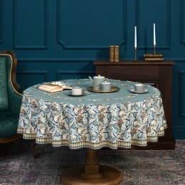 Скатерть круглая "листья морриса" gold stripe d150 см , 100% хлопок , твил, пропитка Lefard (850-752-26)