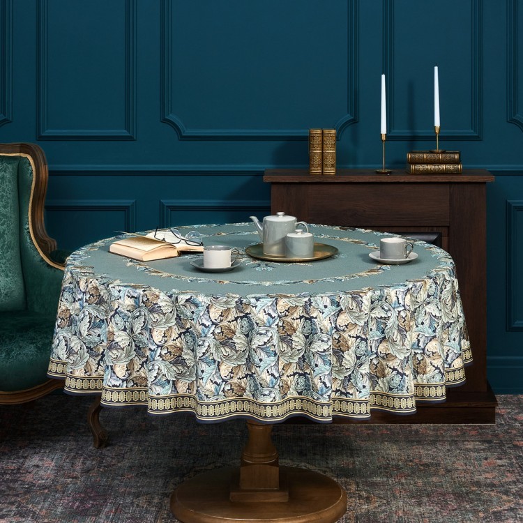 Скатерть круглая "листья морриса" gold stripe d150 см , 100% хлопок , твил, пропитка Lefard (850-752-26)