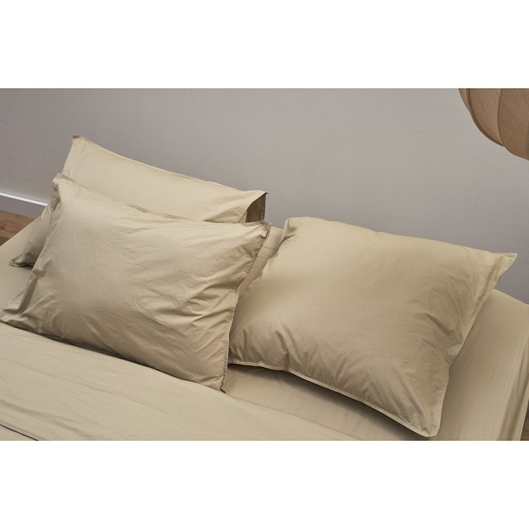 Простыня на резинке из стираного перкаля бежево-серого цвета из коллекции essential, 180х200х30 см (77760)