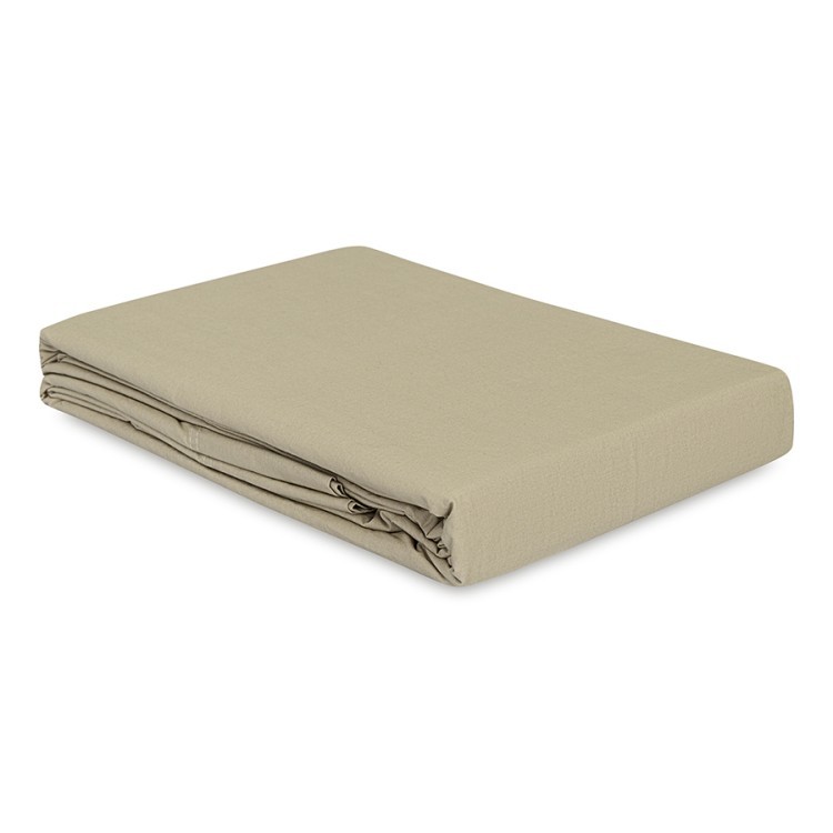 Простыня на резинке из стираного перкаля бежево-серого цвета из коллекции essential, 180х200х30 см (77760)