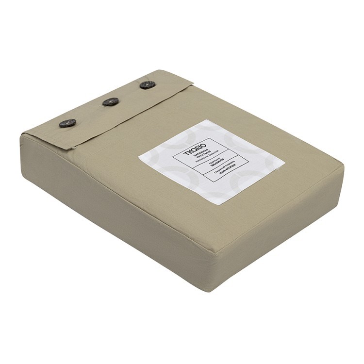 Простыня на резинке из стираного перкаля бежево-серого цвета из коллекции essential, 180х200х30 см (77760)