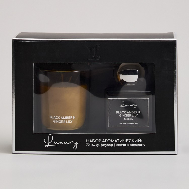 Набор ароматический "luxury" свеча в стакане 6*7,5 см и диффузор 70 мл black amber&ginger lily Lefard (605-119) Набор ароматический "luxury" свеча в стакане 6*7,5 см и диффузор 70 мл black amber&ginger lily Lefard (605-119)