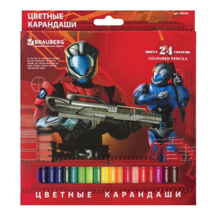 Карандаши цветные Brauberg Star Patrol 24 цвета 180558 цена за 3 шт (65718)