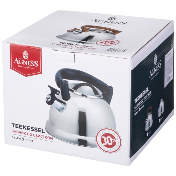 Чайник agness со свистком, 3,0 л и складывающейся ручкой Agness (937-033) Чайник agness со свистком, 3,0 л и складывающейся ручкой Agness (937-033)