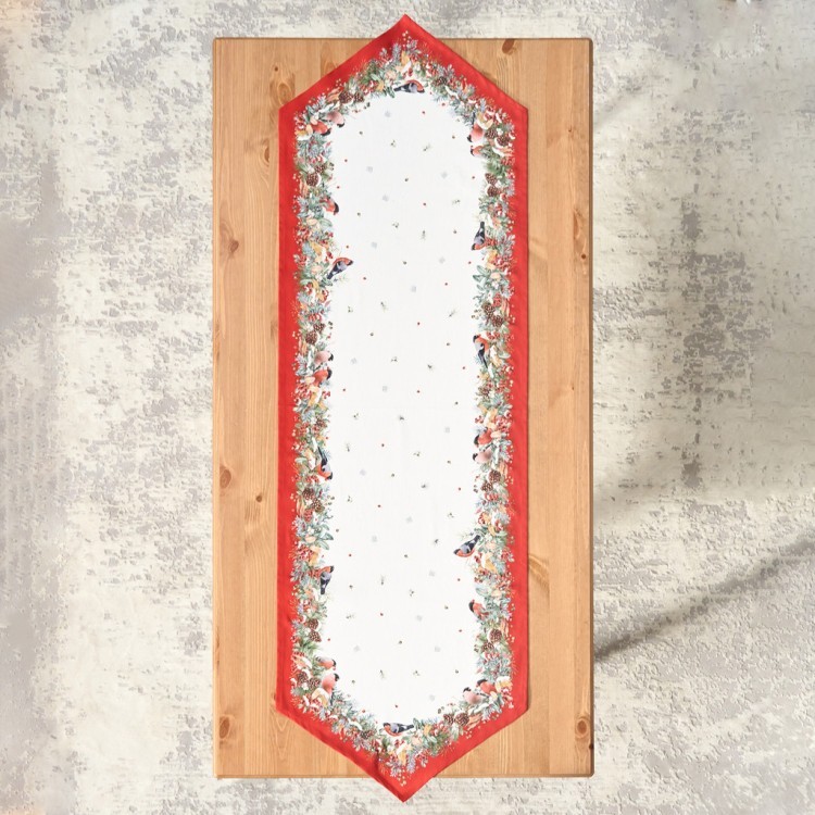 Дорожка "морозко.снегири" 45х145см ,красный, 100% хлопок,твил пропитка (850-745-3) 