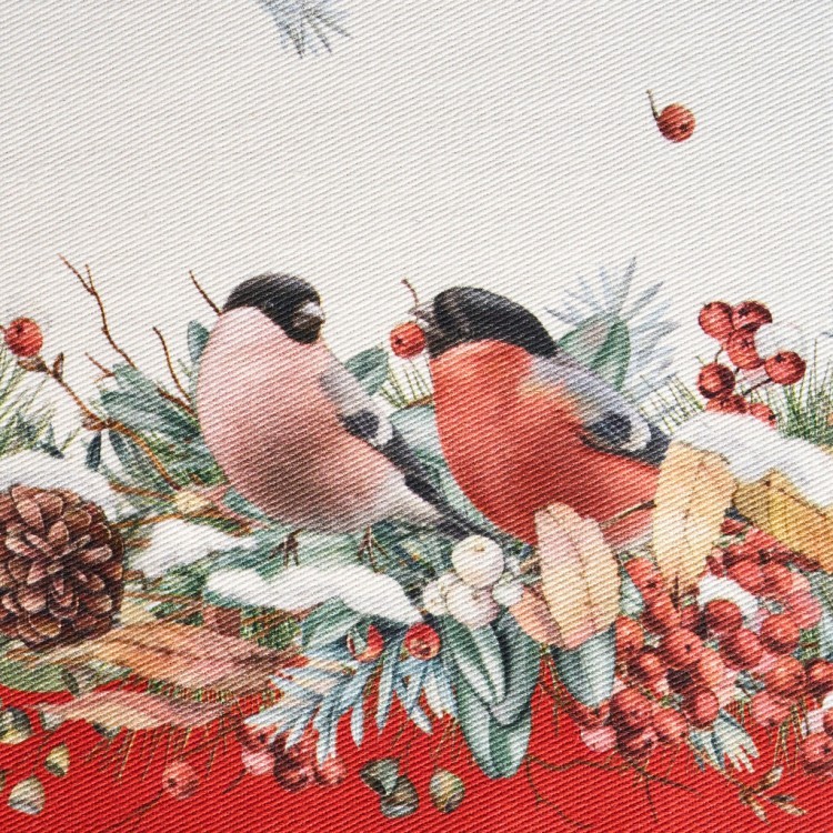 Дорожка "морозко.снегири" 45х145см ,красный, 100% хлопок,твил пропитка (850-745-3) 