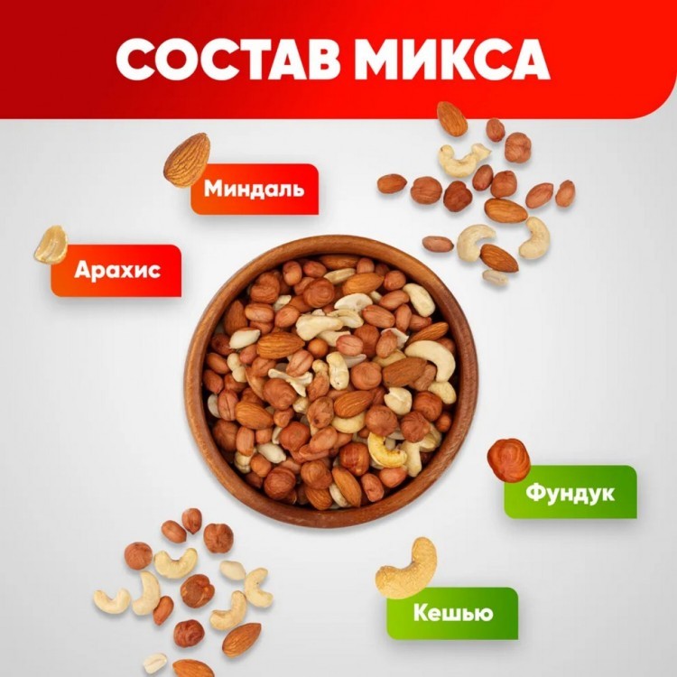 Орехи сушеные в банке МИКС Движение кешью фундук миндаль арахис 1 кг NARMAK 622757 (1) (96169)