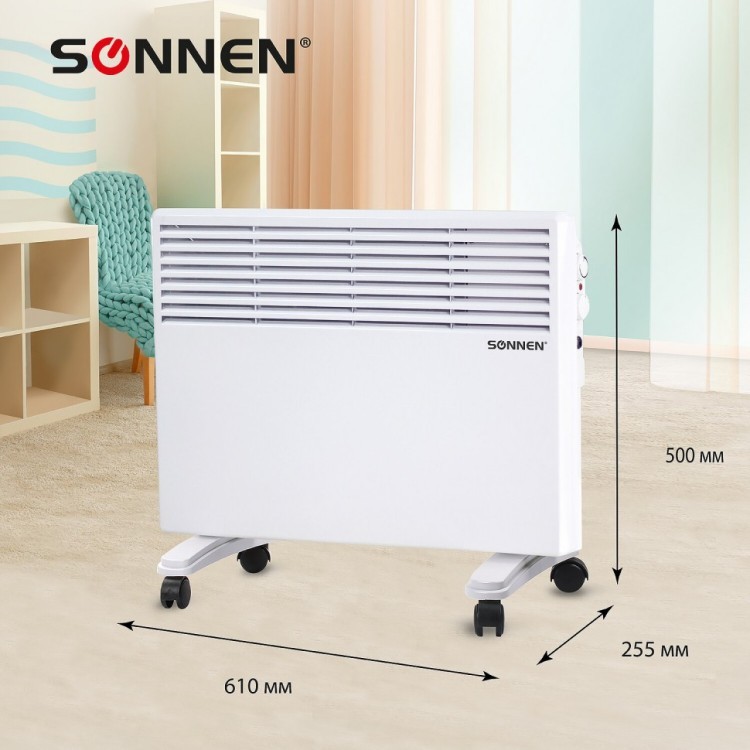 Обогреватель-конвектор SONNEN X-1500 1500 Вт напольная/настенная установка белый 453495 (1) (93947)
