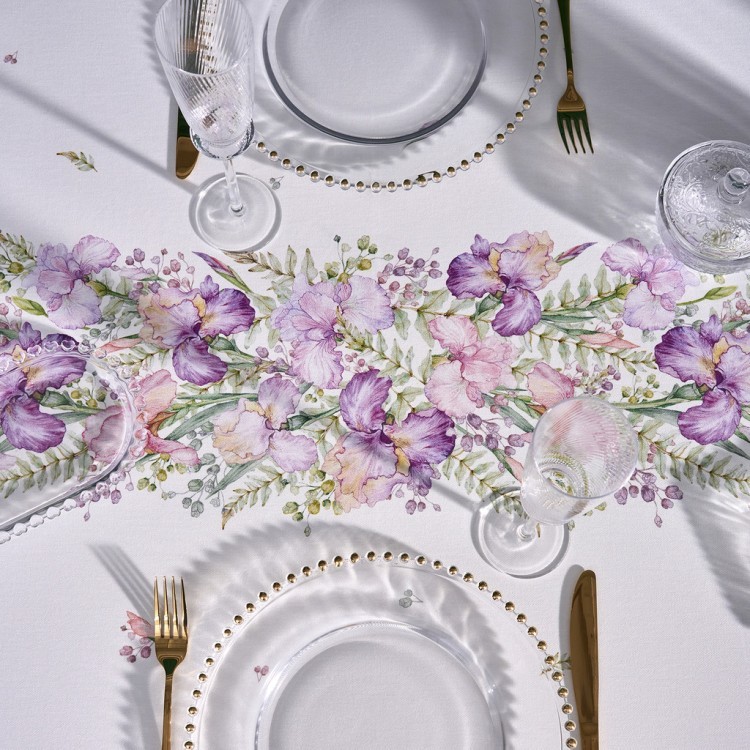 Скатерть "ирисы" 140х300см ,белый, 100% хлопок,твил пропитка Lefard (850-743-24)