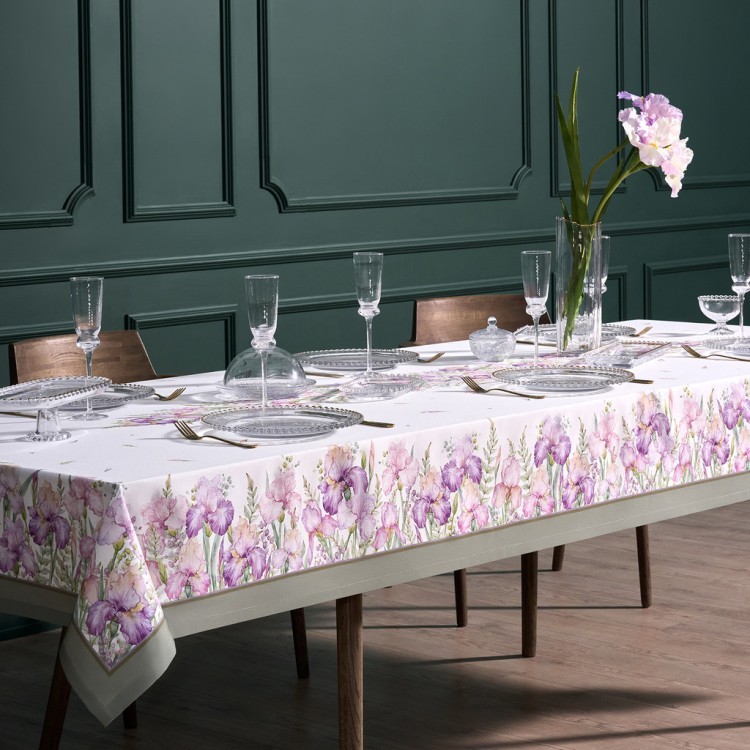 Скатерть "ирисы" 140х300см ,белый, 100% хлопок,твил пропитка Lefard (850-743-24)